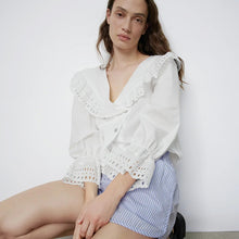 画像をギャラリービューアに読み込む, ZARA ザラエンブロイダリー カラー シャツコットンホワイトレディース 2157/228