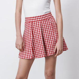 ZARA ザラギンガムチェックプリーツ バミューダパンツレーヨンレッドレディース1165091