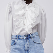 画像をギャラリービューアに読み込む, ZARA ザラフリルシャツコットンホワイトレディース7484070