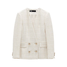 画像をギャラリービューアに読み込む, ZARA ザラテクスチャー素材ダブルブレストブレザーコットンエクリュレディース2277564