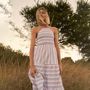 ZARA ザラストライプ柄ミディ丈ワンピースコットンマルチカラーレディース2588924