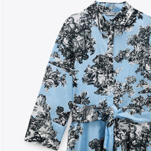 画像をギャラリービューアに読み込む, ZARA ザラフラワープリント シャツワンピースコットンブルーレディース2563080