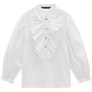ZARA ザラフリルシャツコットンホワイトレディース7484070